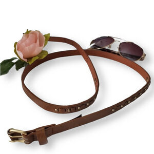 Faux Leather Belt Brown Gold Stud Size S/M